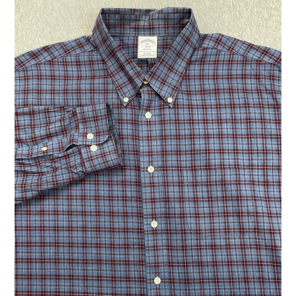 Brooks Brothers Shirt Mens‎ 2XL Plaid 100% Cotton Regent Long Sleeve Button Down